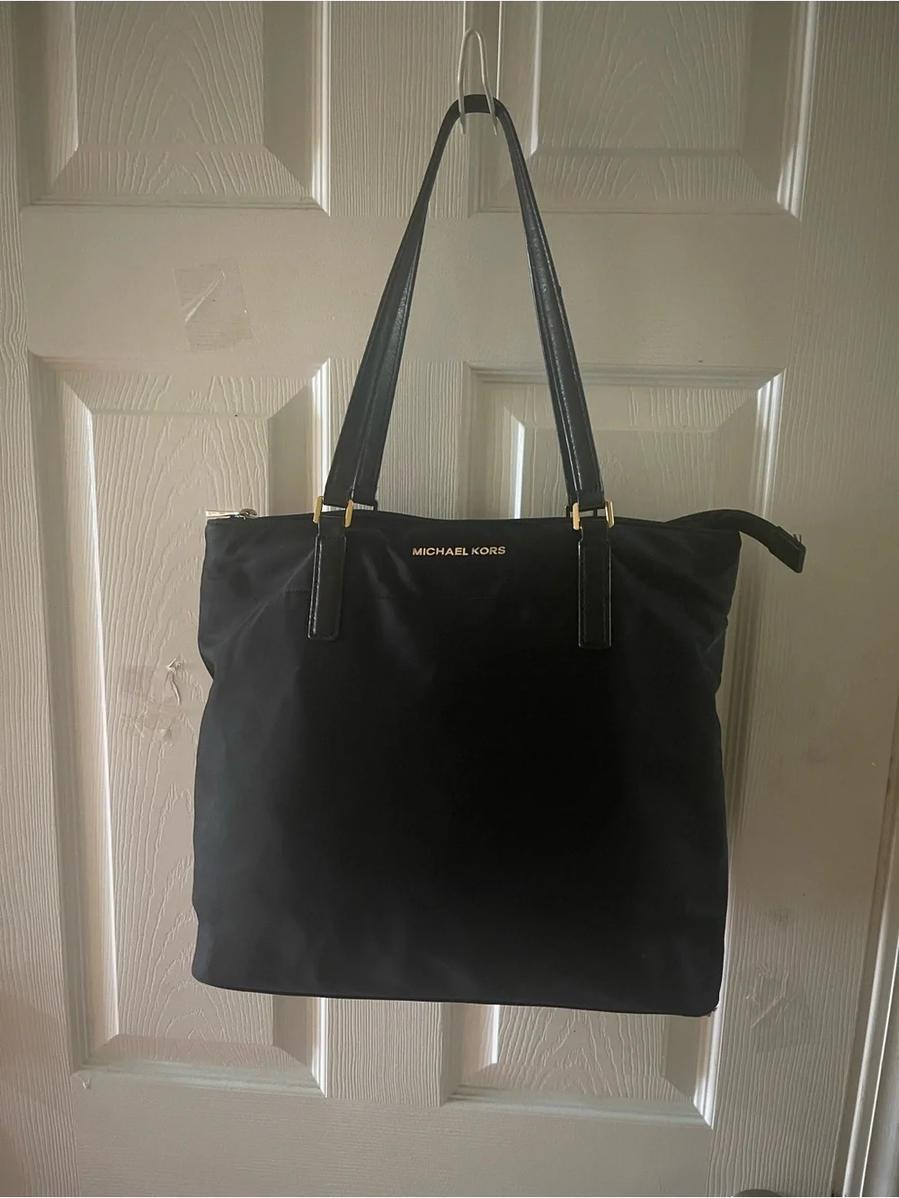 MICHAEL KORS Black Nylon Medium Tote with Gold tone Hardwares .